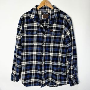 Orvis Flannel Shacket Blue White Plaid Thick Heavyweight Flannel Men's Large
